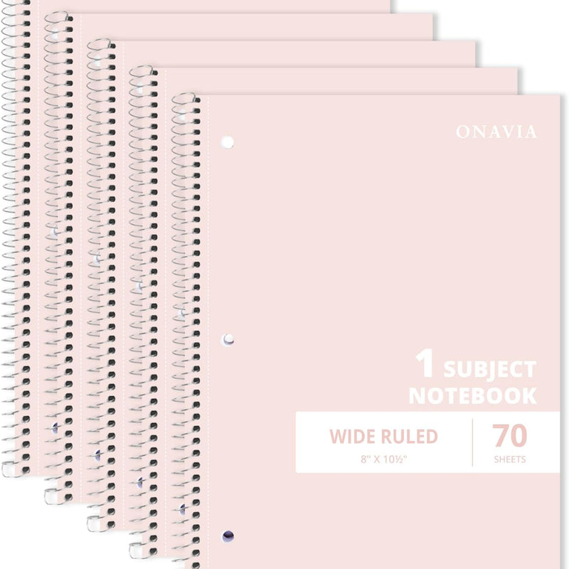 ONAVIA 1 Subject Spiral Notebook Wide Ruled 5 Pack, 140 Pages, Assorted | 70 Sheets, 7.5 x 10.5 in, 3-Hole Punched, School Notebook, Wide Ruled Paper, Study, Students
