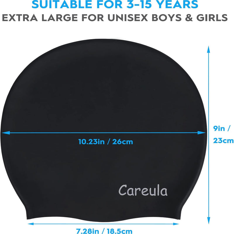 2 Pack Kids Swim Cap for Long Hair, Large Silicone Waterproof Swimming Cap for Age 3-15 Kids Girls Boys Toddler Children Youth Teen, Swim Hat for Braids and Dreadlocks, Keep Hair Dry