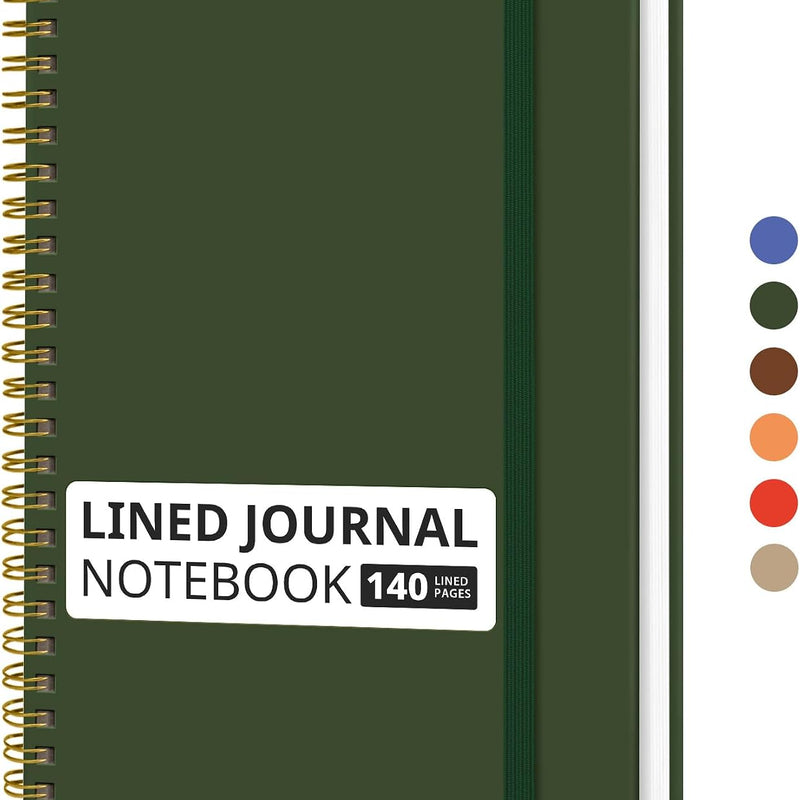Taja Lined Spiral Journal Notebook for Women & Men, 140 Pages, College Ruled Hardcover Notebook for Work & Note Taking, Journals for Writing, A5(5.7" x 7.9") - Green