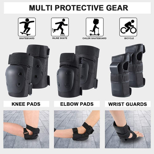 adult 6 in 1 protective gear set for skateboarding biking roller skating cycling sports black