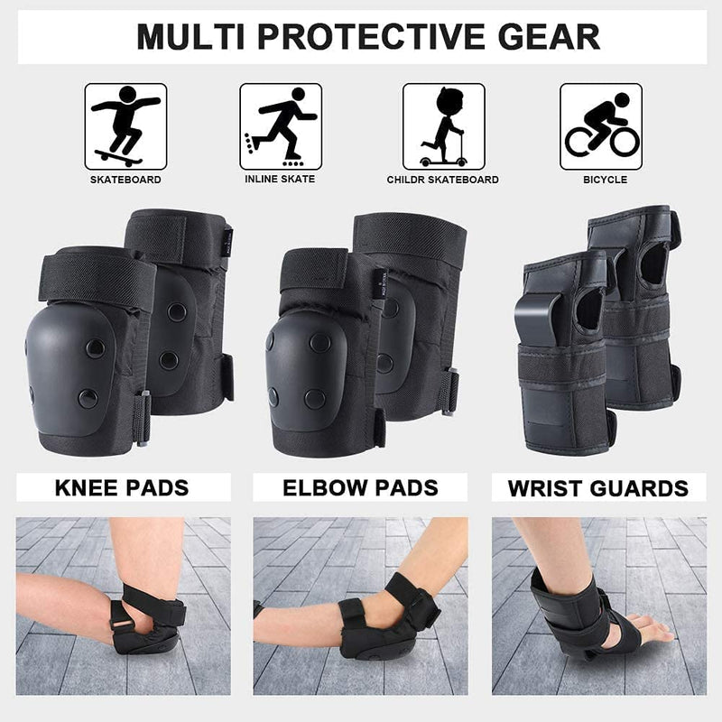 adult 6 in 1 protective gear set for skateboarding biking roller skating cycling sports black