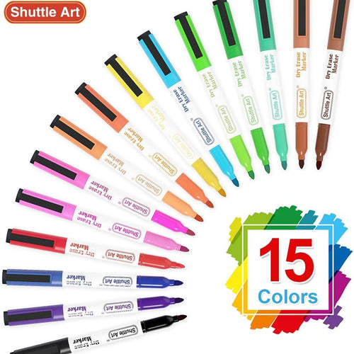 Shuttle Art Dry Erase Markers, 15 Colors Magnetic Whiteboard Markers with Erase,Fine Point Perfect For Writing on Whiteboards, Dry-Erase Boards,Mirrors for School Office Home