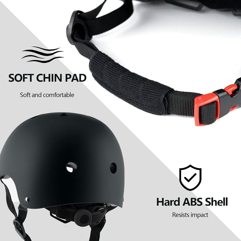Kids Bike Helmet Set, CPSC Certified, Adjustable Black Helmet, Knee Elbow Wrist Pads Guards, Toddler Head Protection