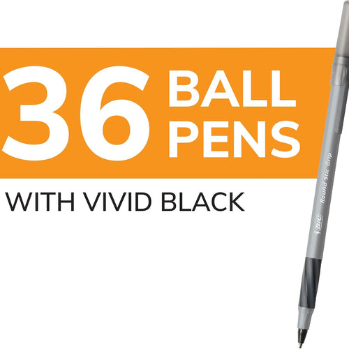 BIC Round Stic Grip Xtra Comfort Black Ballpoint Pens, Medium Point (1.2mm), 36-Count Pack, Perfect Writing Pens With Soft Grip for Superb Comfort and Control