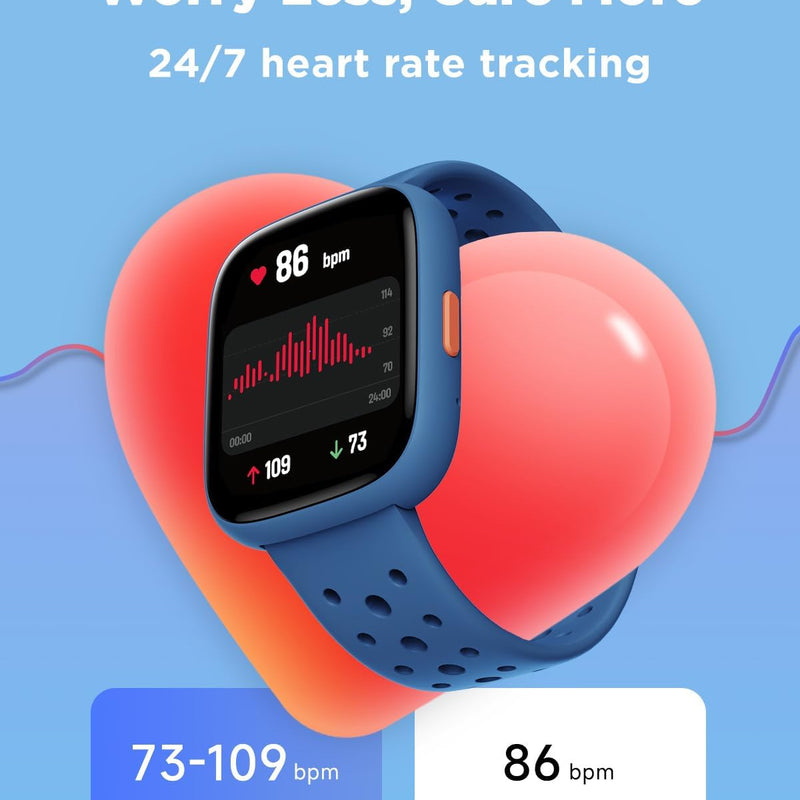 BIGGERFIVE 1.8" Kids Smart Watch, Fitness Tracker, Heart Rate Monitor, Sleep Tracker, IP68 Waterproof, Puzzle Games for 5-16 Year Old Girls Boys Teens, Blue
