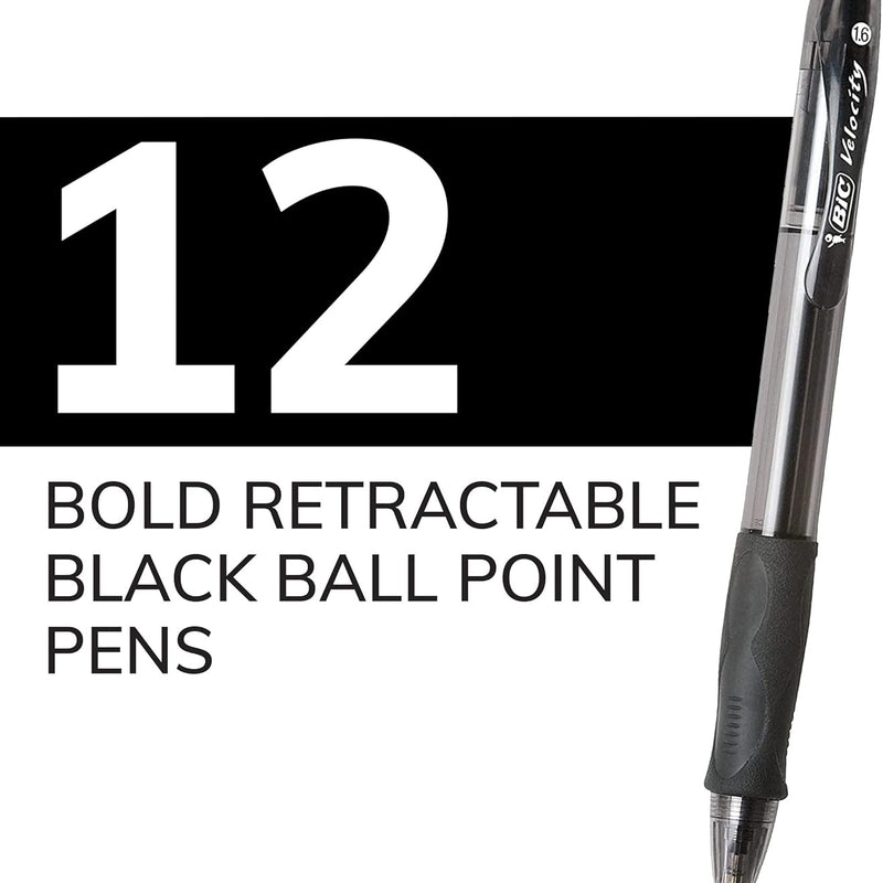 BIC Glide Bold Black Ballpoint Pens, Bold Point (1.6mm), 12-Count Pack, Retractable Ballpoint Pens With Comfortable Full Grip (VLGB11-BLK)