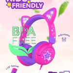 Cat ear headphones with led light up and 85dBA safe volume for kids, foldable and wireless compatible