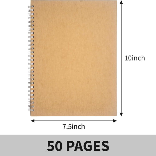 DSTELIN 10 inch x 7.5 inch, 100GSM, Blank Spiral Notebook, 1-Pack, Soft Cover, Sketch book, 100 Pages / 50 Sheets, with writing backboard, (Brown)