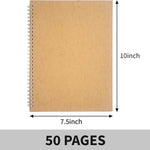 DSTELIN 10 inch x 7.5 inch, 100GSM, Blank Spiral Notebook, 1-Pack, Soft Cover, Sketch book, 100 Pages / 50 Sheets, with writing backboard, (Brown)