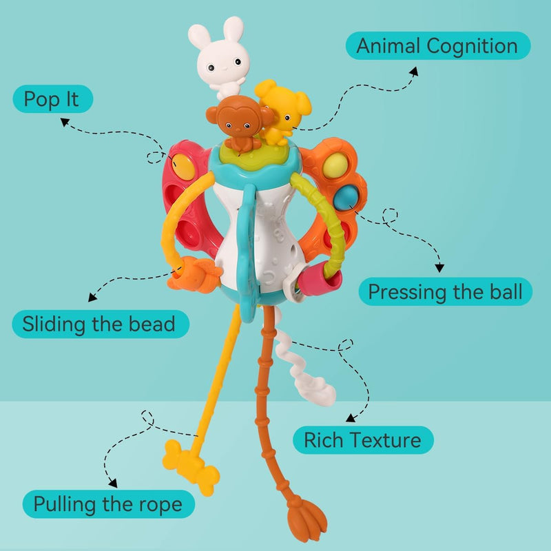Baby Airplane Travel Toy for Toddlers 1-3, Silicone Pull String Sensory Toy | Airplane Travel Essential for Baby Infant Flights, Car Rides and Stroller Carseat,Silicone Pull String Toy for Toddler 1 2 3