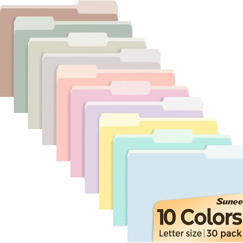 SUNEE File Folders, 30 Pack Manilla Folders 8.5 x 11, 1/3 Cut Tab for Easy Labeling and Organization, Durable Standard Paper for Home, Office, School Filing