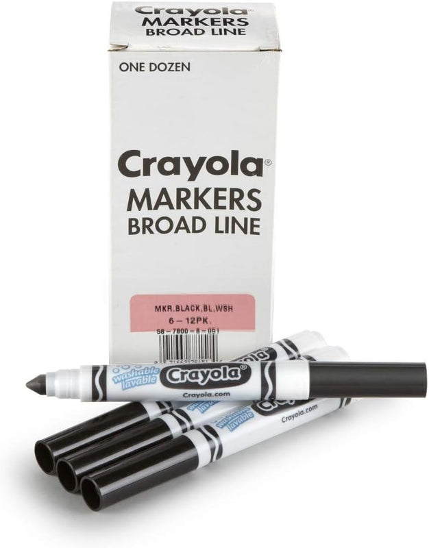 Crayola Washable Markers for Kids - Black (12ct), Bulk Broad Line Markers for School, Classroom Essentials, Teacher Classroom Must Haves for Elementary School