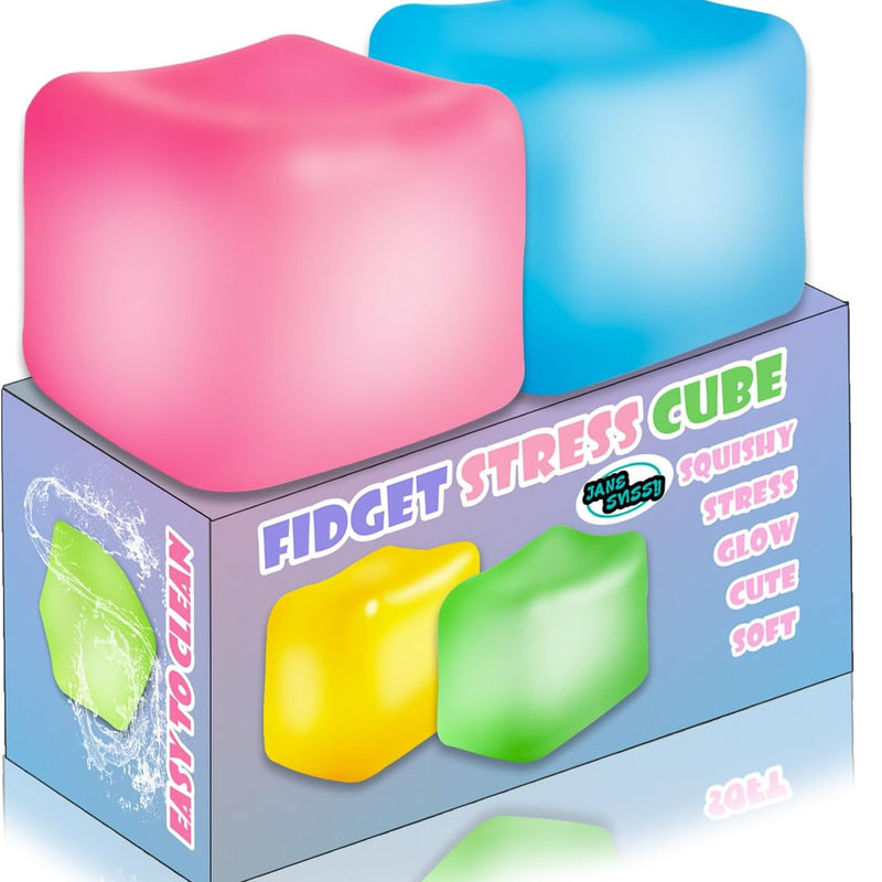 2Pcs Stress Cube Glow in The Dark,Fidgets for Teens,Adults, Kids,Super Solid Squishy Toy,Squeeze Toys,Ice Cube,High Density Squeeze Toys,Stocking Stuffers,Cool Things(Blue + Purple)