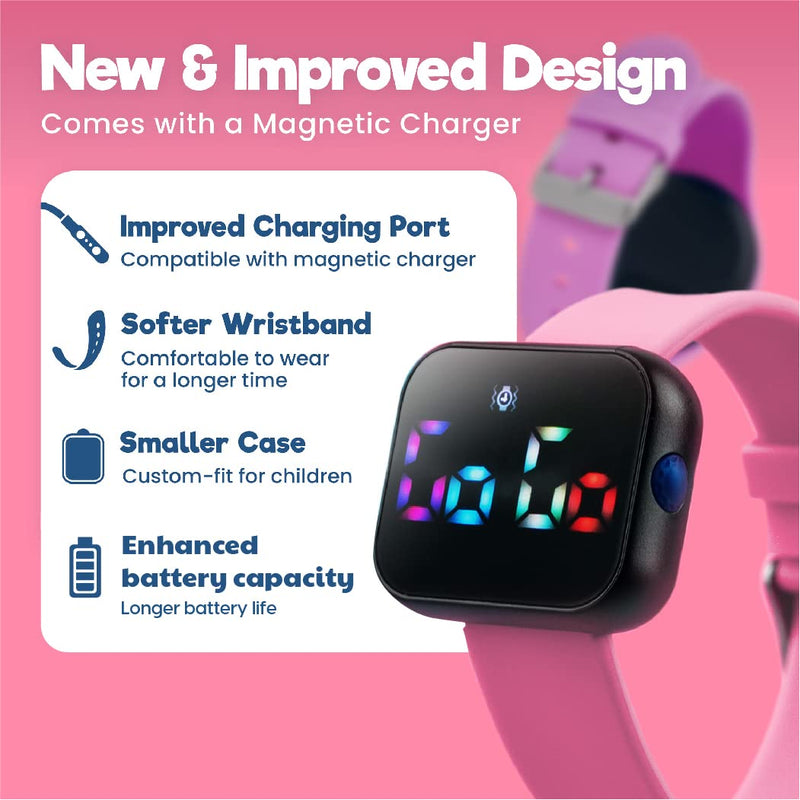Potty Training Watch for Kids V2 – A Water Resistant Toilet Reminder Device for Boys & Girls to Train Your Toddler with Fun/Musical & Vibration Interval Reminder with Potty Training eBook (Pink)