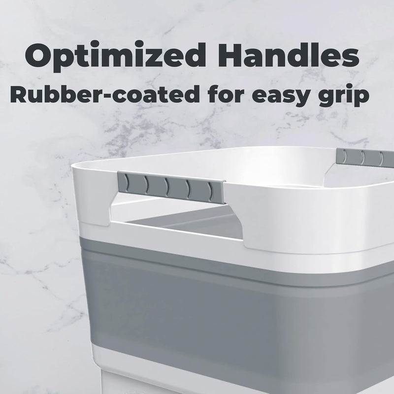 2.6 Gal Collapsible Baby Bottle Wash Basin with Drain Plug | Large 2.6 Gal Capacity, Comfort-Grip Handles, Folds Flat, BPA-Free PP and TPR, For Kitchen, RV, Camping, and Small Spaces