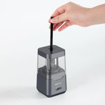 Amazon Basics Portable Electric Pencil Sharpener, Easy to Use, Versatile, Helical Blade, Auto Stop, Battery/USB Cord Operated, Black, 2.87 x 2.87 x 5.3 in