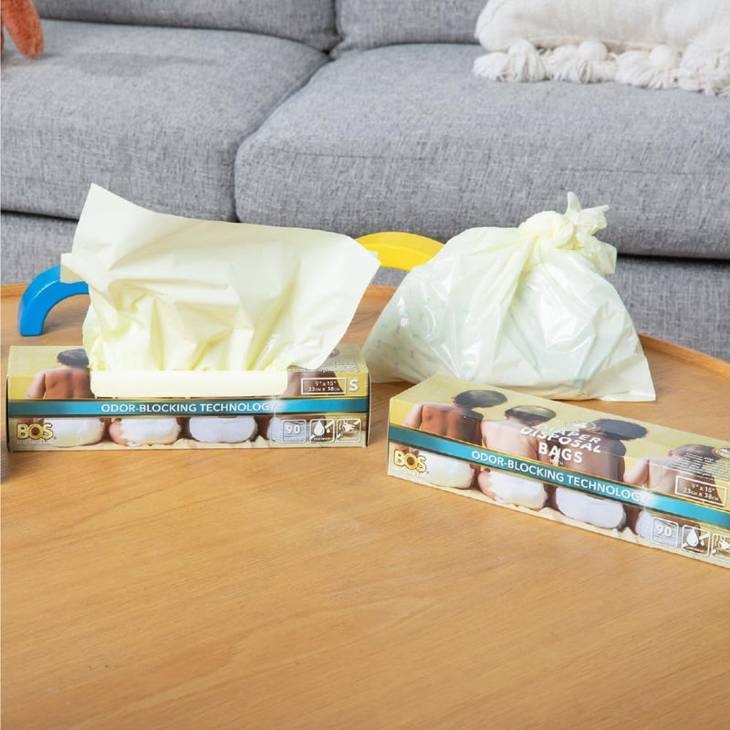 BOS Odor-Sealing Dirty Diaper Disposable Trash Bags - Scent & Smell Free - 90 Count Small