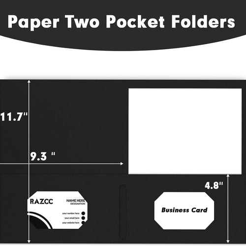 Two Pocket Folders, RAZCC 50 Pack 2 Pocket Folders Fit Letter Size Paper, Paper Folders with Pockets for School Office Business Home, Black