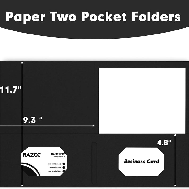 Two Pocket Folders, RAZCC 50 Pack 2 Pocket Folders Fit Letter Size Paper, Paper Folders with Pockets for School Office Business Home, Black
