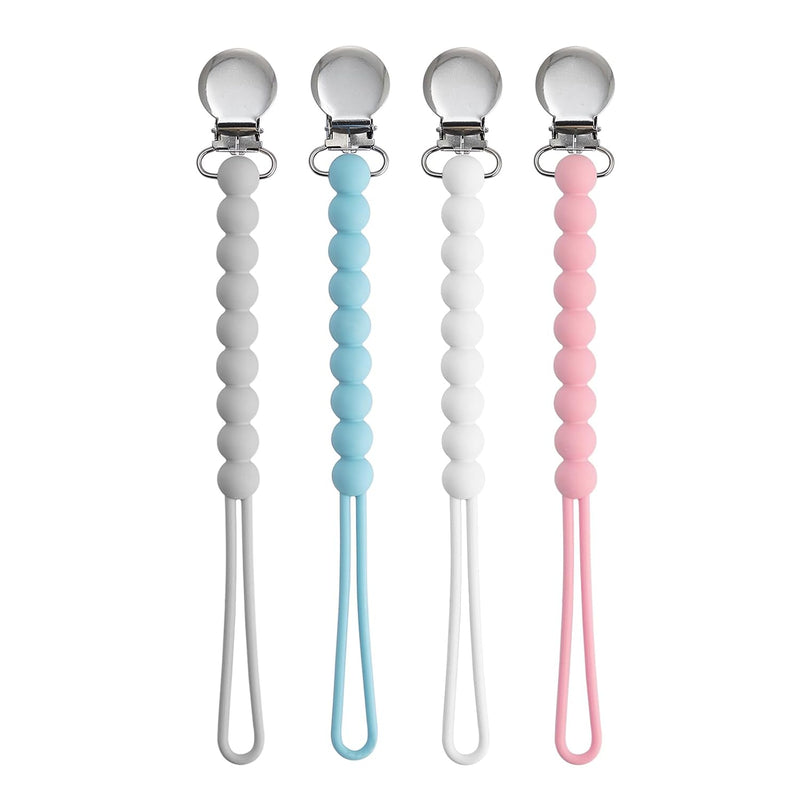 Pacifier Clips Baby Girls - MORIBOX Paci Clip Soothe Baby Binky Holder for Shower Birthday Gift 2 Pack | Food Grade Silicone, One Piece Design, Soother Binky Holder, Teething Relief, Baby Shower, Birthday, Christmas, Baby Registry