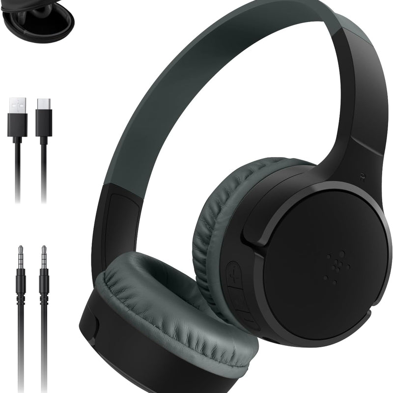 Belkin SoundForm Mini Bluetooth Kids Headphones, On Ear, 30H Battery Life | Toddler headphones, 85dB Volume Limit, Built-in Mic, Wired Connection Option, iPad, Android Tablet, School, Travel
