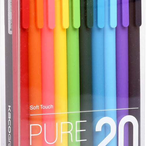Kaco PURE Colored Gel Pens 0.5mm 20 Pieces Set Colorful Multi-color Ink Fine Point Comfort Grip Quick Drying Pens for Journaling Note Taking