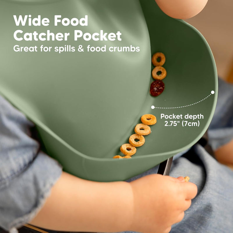 KeaBabies 2-Pack Silicone Bibs for Babies, Toddlers Girl, Boy (Slate) | Sturdy Food-Grade Baby Bibs for Eating, Large Food Catcher, Easy Clean & Put On, Waterproof Baby Feeding Essentials, BPA-Free