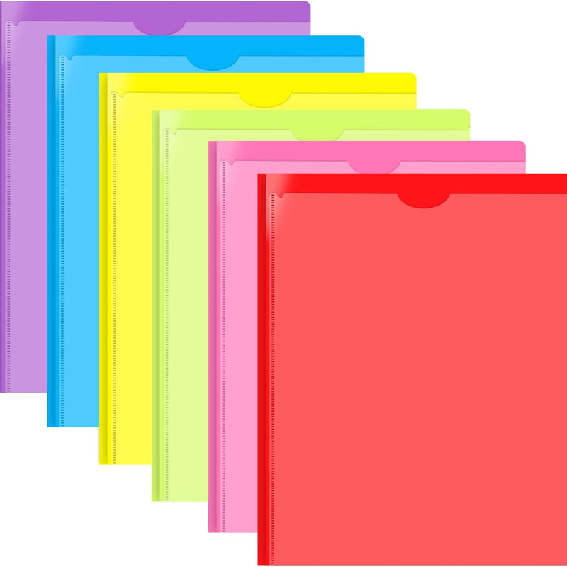 INFUN Heavy Duty Plastic Pocket Folder with Prongs and Clear Front Pocket - 18 Pack, 3 Prong Folders with Pockets and Card Slot, Assorted Colors