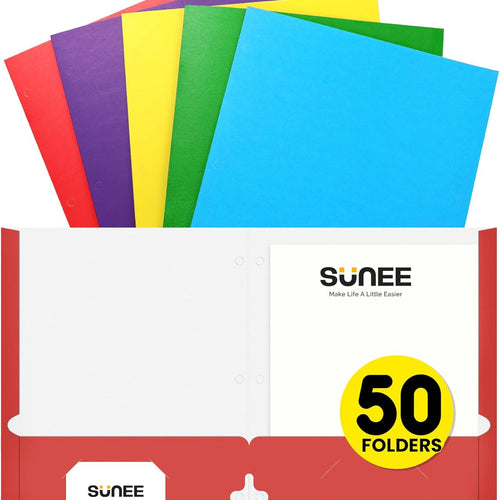 SUNEE Folders with Pockets 3 Hole Punched(50 Pack, Assorted Colors), 2 Pocket Folders Fit Letter Size Paper, Paper File Folder for School Office Home Bussiness