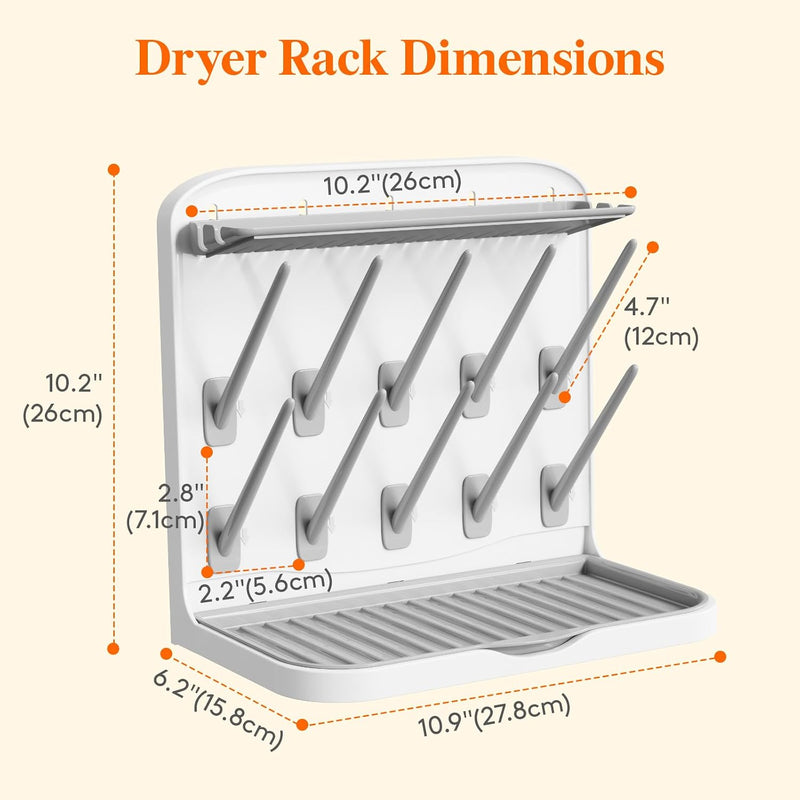 Lifewit 10-Hooks Baby Bottle Drying Rack for Countertop, BPA Free | Vertical Bottle Storage Organizer, Stand-Up Dryer Holder for Pacifiers, Pump Parts, Baby Stuff, Newborn Essentials Must Haves