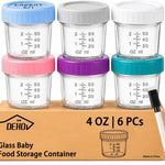 Dehov 6-Piece Glass Baby Food Containers With Lids,4 OZ Small Glass Freezer Safe Baby Food Storage Jars,Leak Proof Baby Food Grade Puree Containers