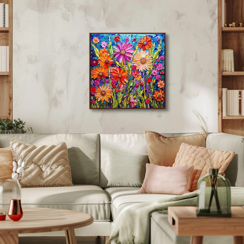 Bgraamiens Mosaic Art Flowers 1000 Piece Ceramic Tile Puzzle for Adults, Stained Glass Jigsaw