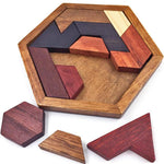 KINGOU 5.5x4.72 inch Wooden Brain Teaser Puzzle for Kids & Adults, High-Quality Timber, 11-Piece Tangram Toy