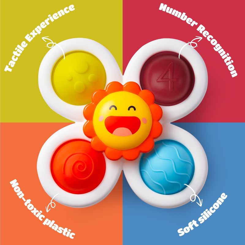 LiKee Strong Suction Cup Fidget Rotating Sensory Bath Toy for Baby, 10+ Months, Airplane Car Travel Table & Window Toy