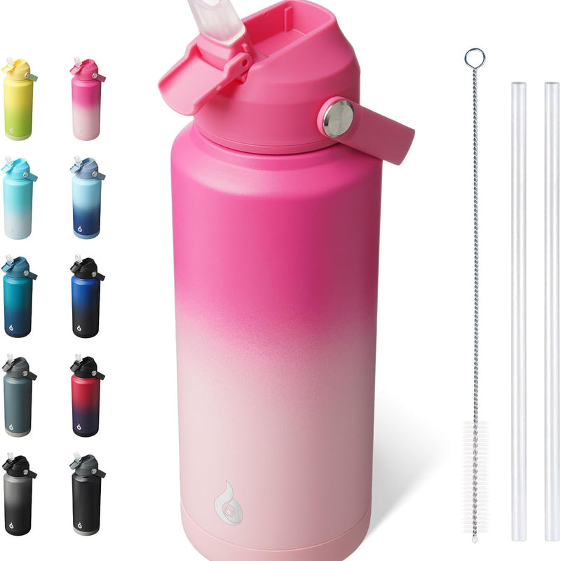 BJPKPK 18oz Insulated Water Bottle, Stainless Steel Bottle with Straw Lid | Soft Silicone Nozzle, Keep Cold & Hot, Leak-Proof BPA-Free Metal Bottle with Flex Handle for Travel, Gym & Everyday Hydration