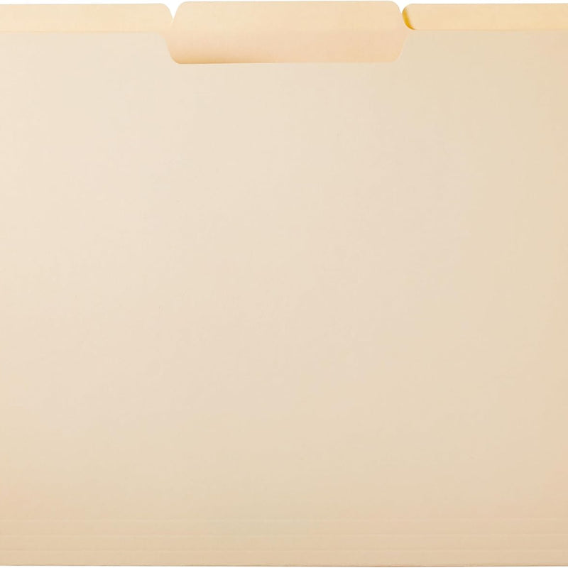 Amazon Basics Sturdy File Folders with Reinforced Tabs for Filing and Organization, 1/3-Cut Tab, Assorted Positions, Letter Size, 8.5x11 inches, Manila, 100-Pack