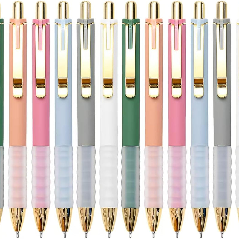 Linbsunne Ballpoint Pens Black Medium Point 1mm Pen with Super Soft Grip Ball Point Pen for Men Women Retractable Pens (gold-12 pcs)