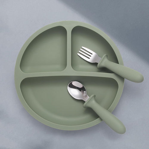 Eascrozn 2 Pack Silicone Suction Plates for Baby, Spoons and Forks Set | Baby Feeding Set, Divided, BPA Free, Baby Led Weaning Supplies for Toddler Utensils, Dishwasher Safe