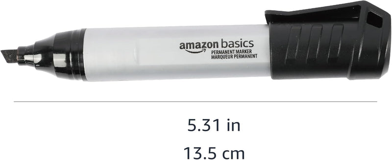 Amazon Basics Large Chisel Tip Permanent Markers, Quick Drying, Fade Resistant, Black, 12-Pack