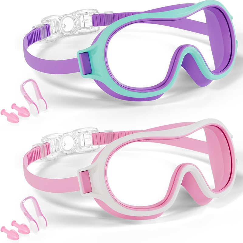 Aegend 2 Pack Swim goggles for Kids 3-15, Anti-Fog Anti-UV Wide Vision Waterproof, No leak Swimming goggles for Boys Girls