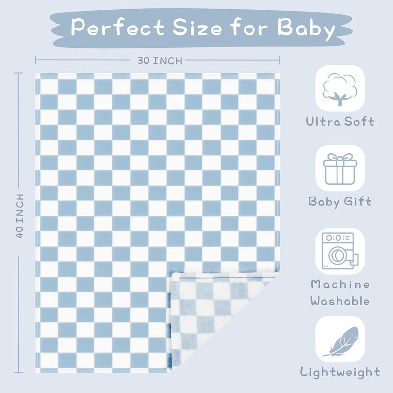 Yurhap Checkered Baby Blanket Fleece Baby Blankets for Boys, Ultra Soft Cozy Fluffy Infant Toddler Newborn Receiving Blankets for Crib Stroller, 30''x40'', Blue