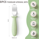 8 Pcs Toddler Forks Set Baby Forks with Silicone Handle | Kids Utensils Anti-Choke Design for Children's Safe Self-Feeding, Food-Grade Stainless Steel, Dishwasher Safe, BPA-Free