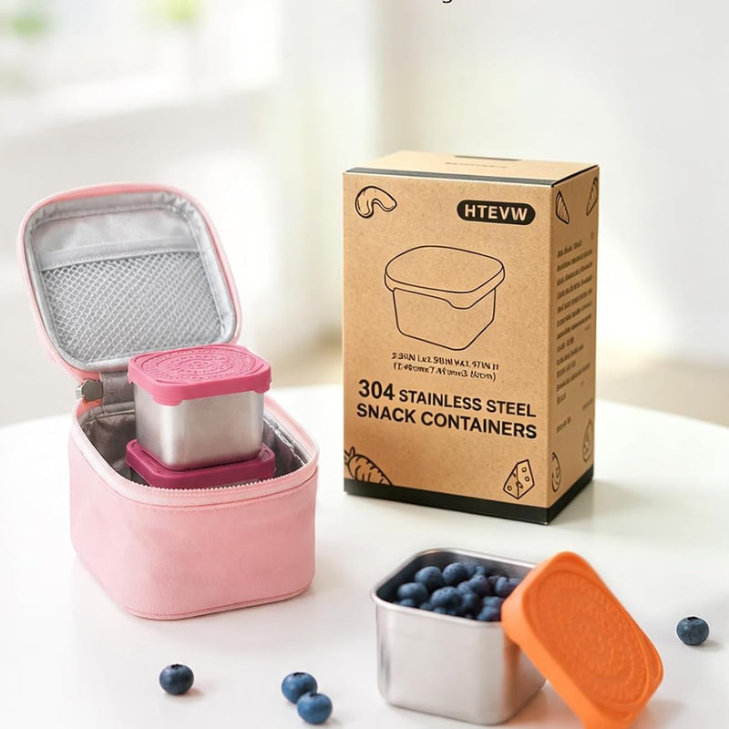 HTEVW 6 Pack Stainless Steel Snack Containers for Kids, 6 oz Toddler Snack Containers with Silicone Lids, Reusable Leak Resistant Food Containers for School Lunch, Daycare, Travel & Portion Control