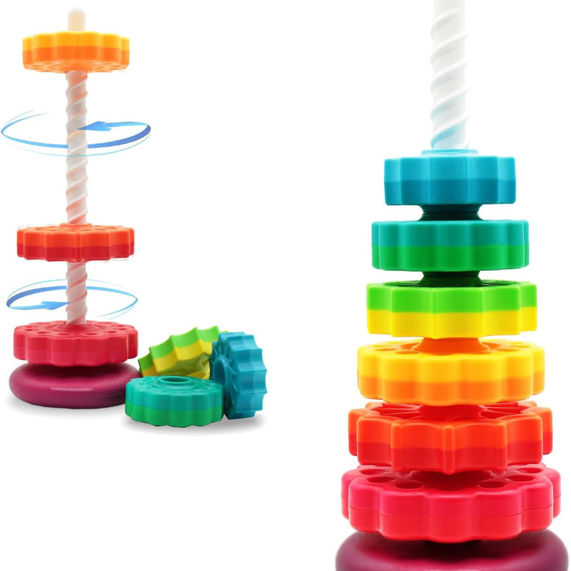 LUCKFUTURE Spinning Stacking Toys, Educational Toddler Toy Stacking Rings Baby Toys, Montessori Toy for Girls and Boys, Spin Gears Christmas Birthday Gift for 1-3 Year Old