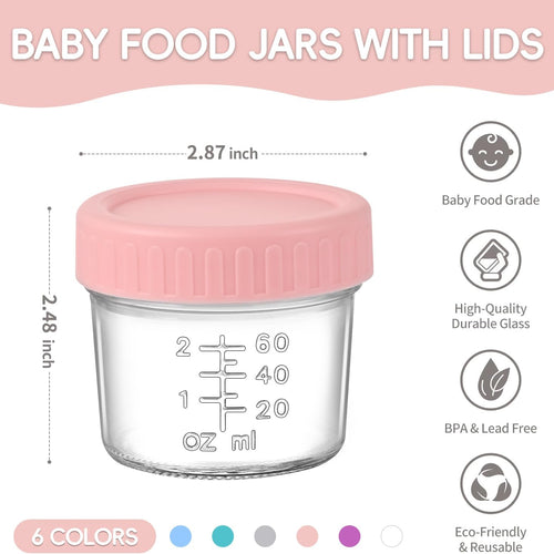 Dehov 6-Piece Glass Baby Food Containers With Lids,4 OZ Small Glass Freezer Safe Baby Food Storage Jars,Leak Proof Baby Food Grade Puree Containers