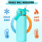 Fijinhom 18oz Insulated Stainless Steel Water Bottle, Wide Mouth Double Wall Vacuum, Silicone Straw, Sweat & Leak Proof, BPA Free Insulated Water Flask for Travel, Keep Cold 24h Hot 12h, Sky