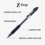 Zebra Pen Z-Grip Retractable Ballpoint Pen, Smooth-Flowing Black Ink, 1.0mm Medium Point, School & Office Supplies, Ideal for Note-Taking, Journal and Planner Use, 18-Pack (22218)