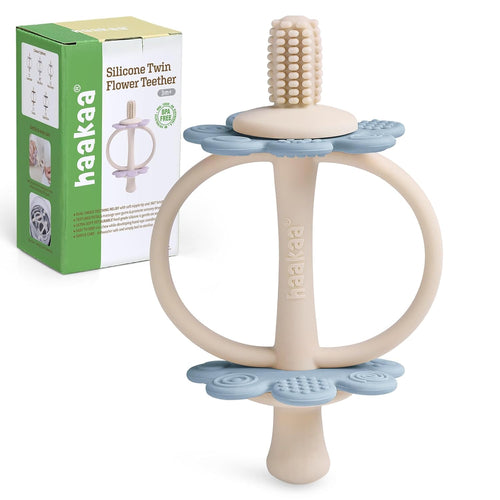 Haakaa Silicone Baby Teether Toy - Nipple-Shaped End for Gum Massage and Self-Brushing Training, Sky Blue Color