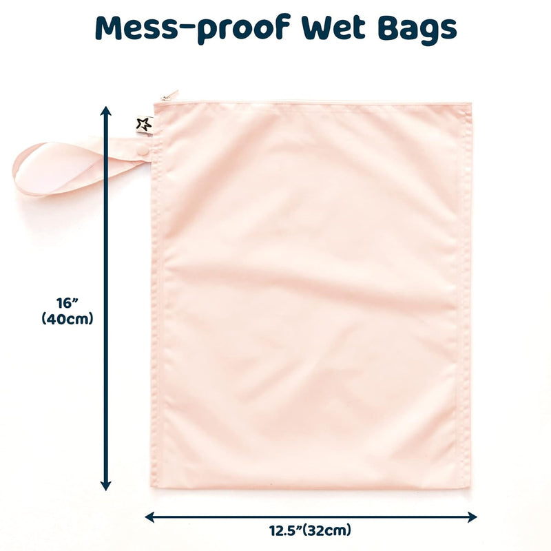 Tiny Twinkle Mess Proof Wet Bags | 2-Pack Reusable Waterproof Wet Bags for Swimsuits | Baby Clothes | Travel & Diaper Bag (Pink, Brown Checkers)