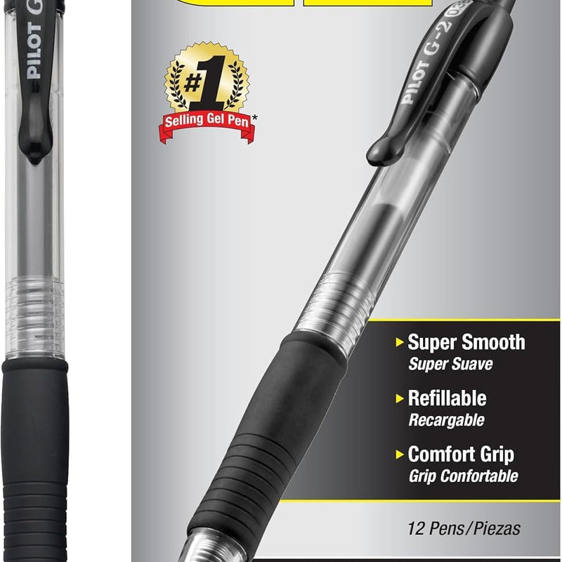 PILOT G2 Premium Refillable and Retractable Rolling Ball Gel Pens, Ultra Fine Point, Black Ink, 12-Pack (31277)